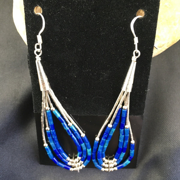 Blue Lapis 3 Strand Heishi Liquid Dangle Earrings | Sterling Silver | Authentic Native American Handmade | 2013