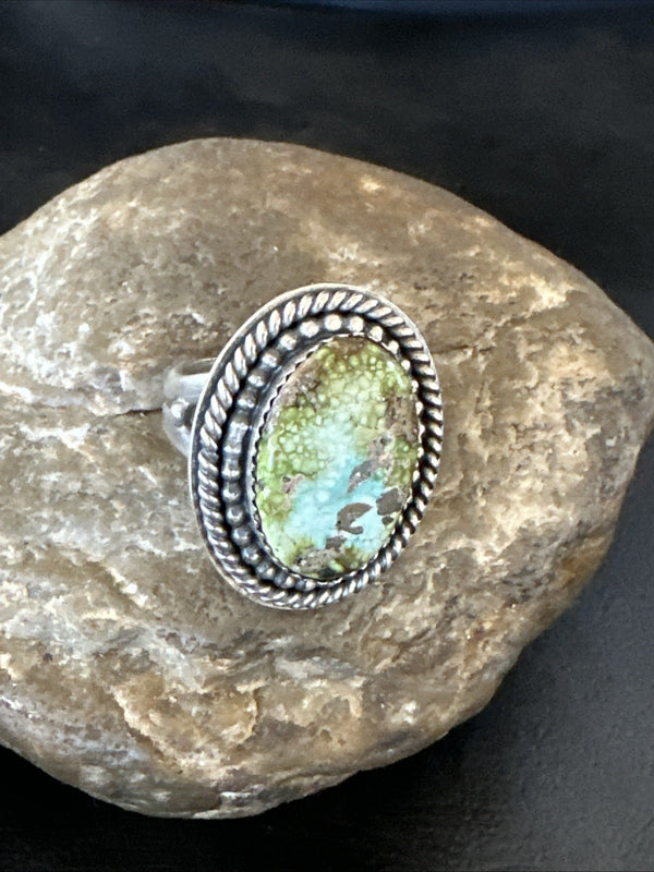 Navajo Green Royston Turquoise Ring Size 9 | Sterling Silver | Authentic Native American Handmade | 19619