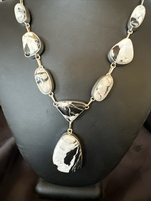Women White Buffalo Turquoise Lariat Necklace Pendant 18" | Sterling Silver | Authentic Native American Handmade | 18413
