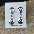 White Opal Navajo Post Dangle Bear Paw Earrings 1.30" | Sterling Silver | Authentic Native American Handmade | 08694