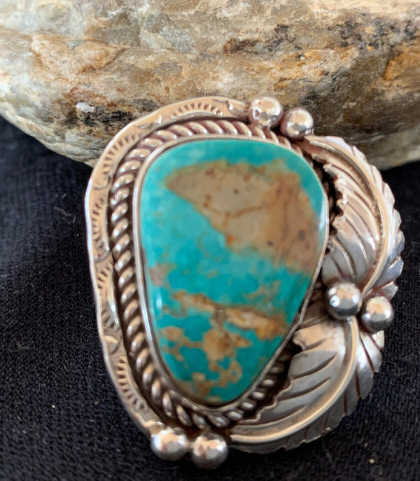 Blue Royston Turquoise Navajo Ring Size 10 | Sterling Silver | Authentic Native American Handmade | 00133