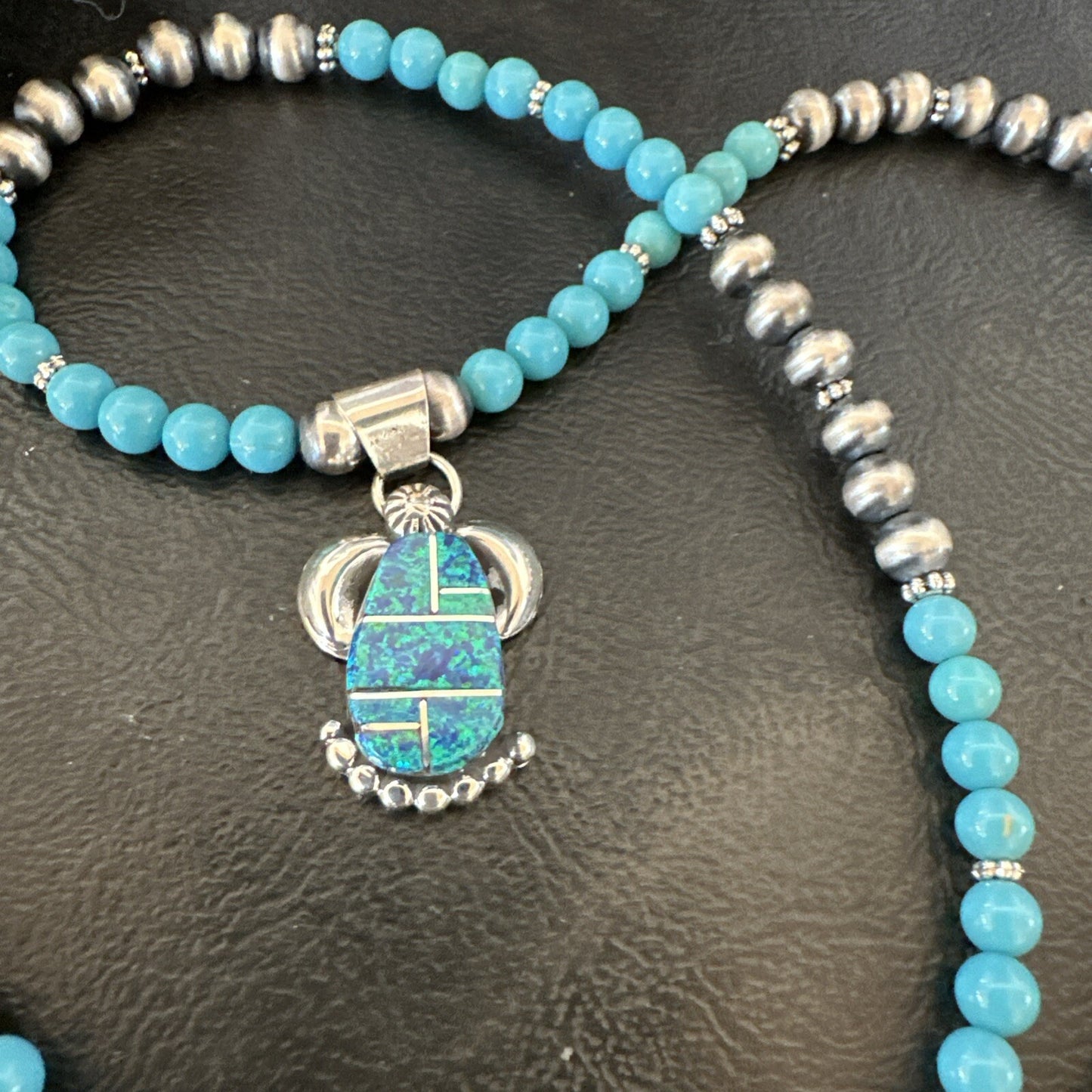Blue Opal Pendant Turquoise Navajo Sterling Silver Necklace 23" 18736