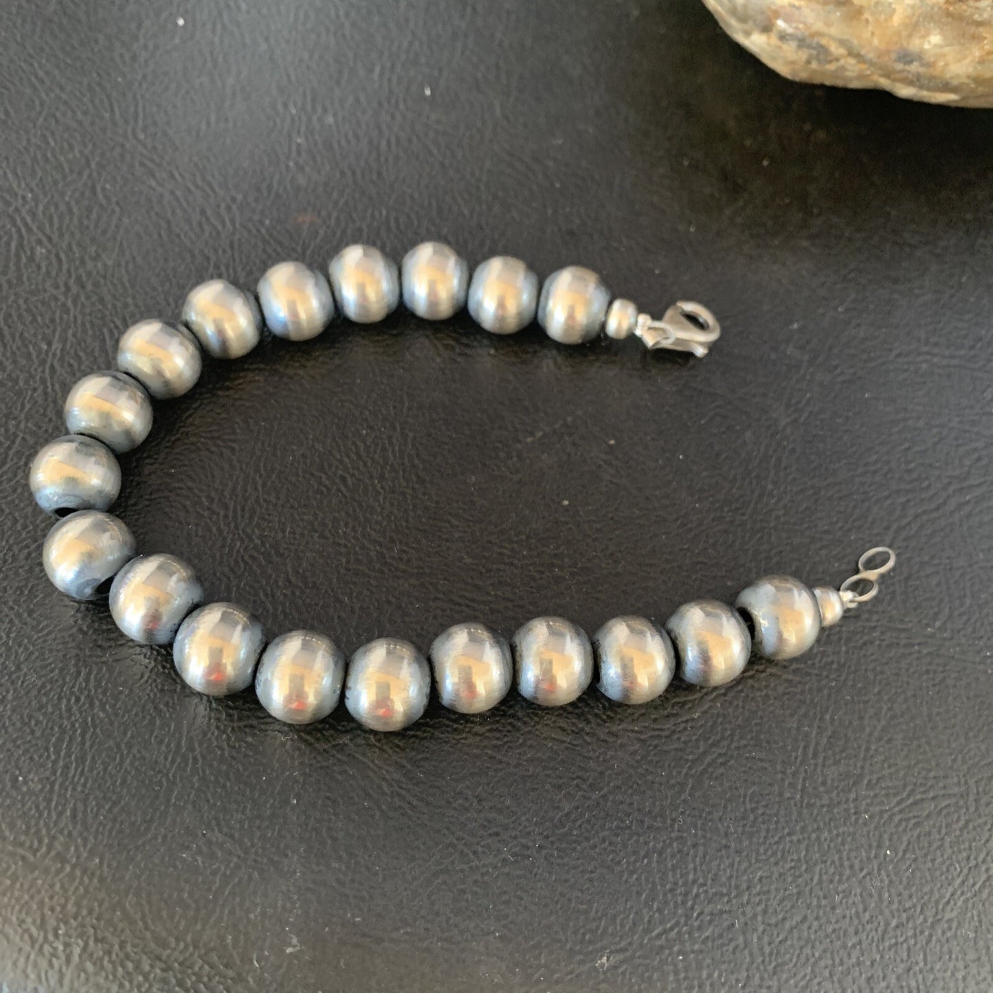 Native American Navajo 10mm Beads 8” Sterling Silver Bracelet 91008