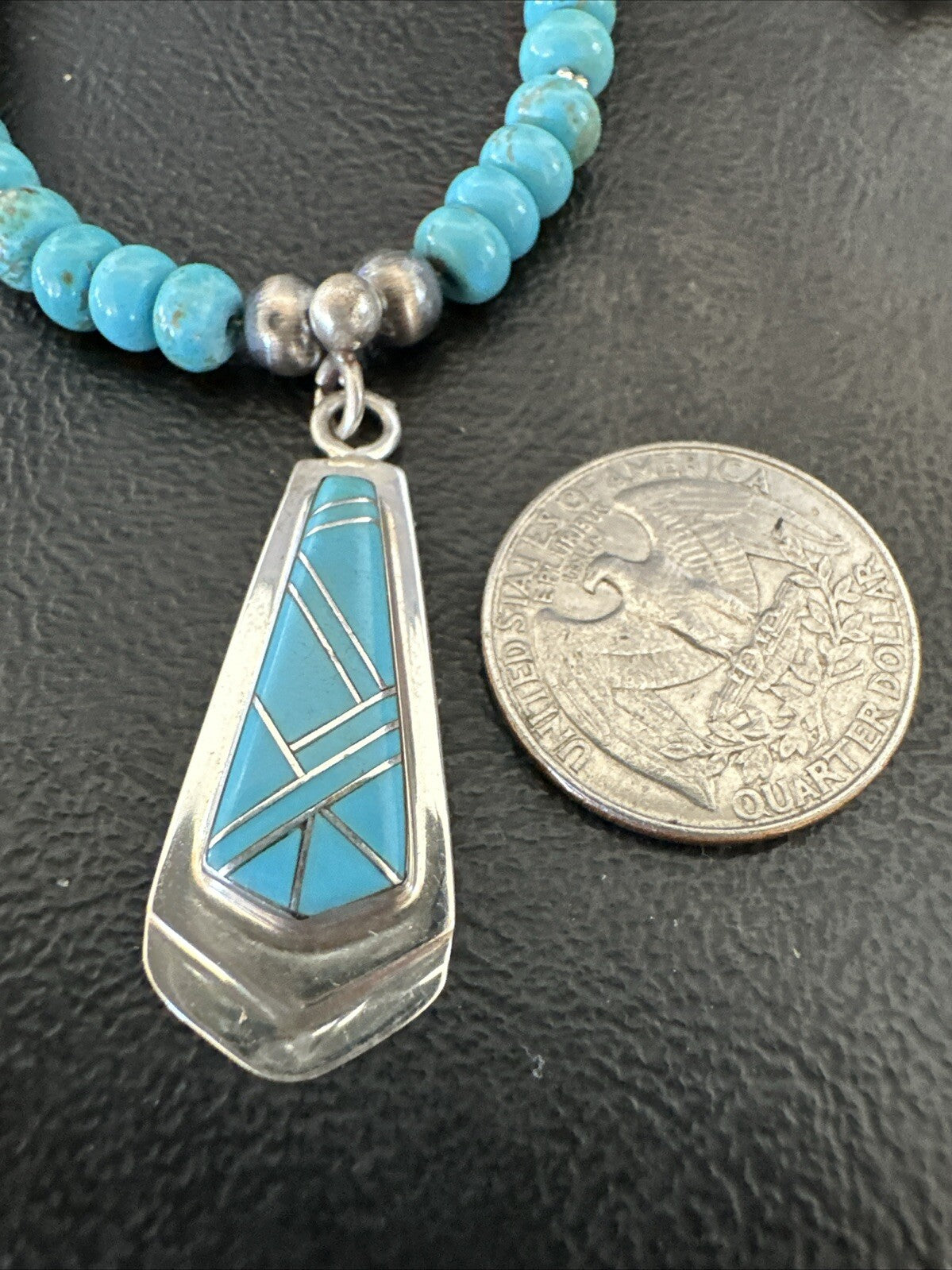 Inlay Blue Kingman Turquoise Pendant Navajo Sterling Silver Necklace 21" 18380
