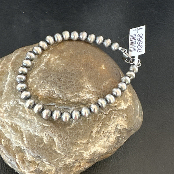 Navajo 6mm Beads 8"Bracelet | Sterling Silver | Authentic Native American Handmade | 90608