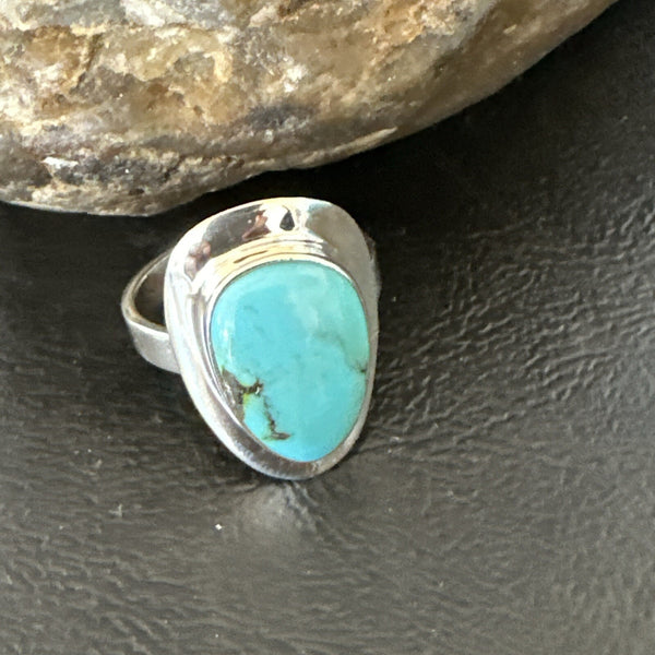 Southwestern Blue Kingman Turquoise Ring Size 9 | Sterling Silver | Authentic Native American Handmade | 18524