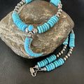 Blue Turquoise Inlay Pendant Navajo Necklace | Sterling Silver | Authentic Native American Handmade | 19515