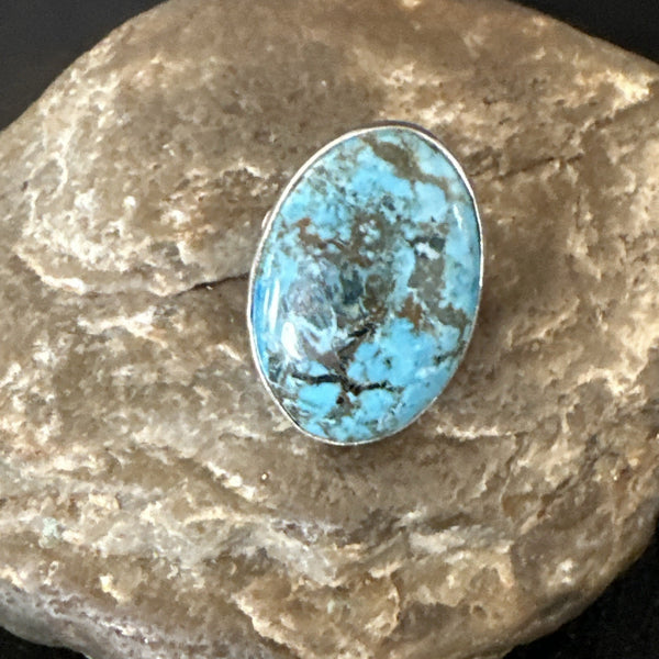 Blue Turquoise#8 Southwestern Ring Size 7 | Sterling Silver | Authentic Native American Handmade | 19737