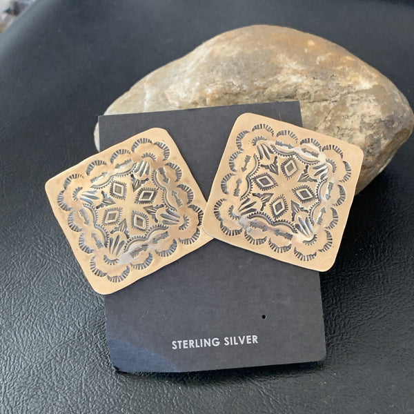 Earrings Women's Navajo 01668N | Sterling Silver | Authentic Native American Handmade