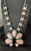 XXL Pink Queen Conch Navajo Squash Naja Necklace Earrings | Sterling Silver | Authentic Native American Handmade | 19462