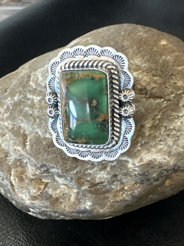 Navajo Green Royston Turquoise Ring Size 8.5 | Sterling Silver | Authentic Native American Handmade | 19618