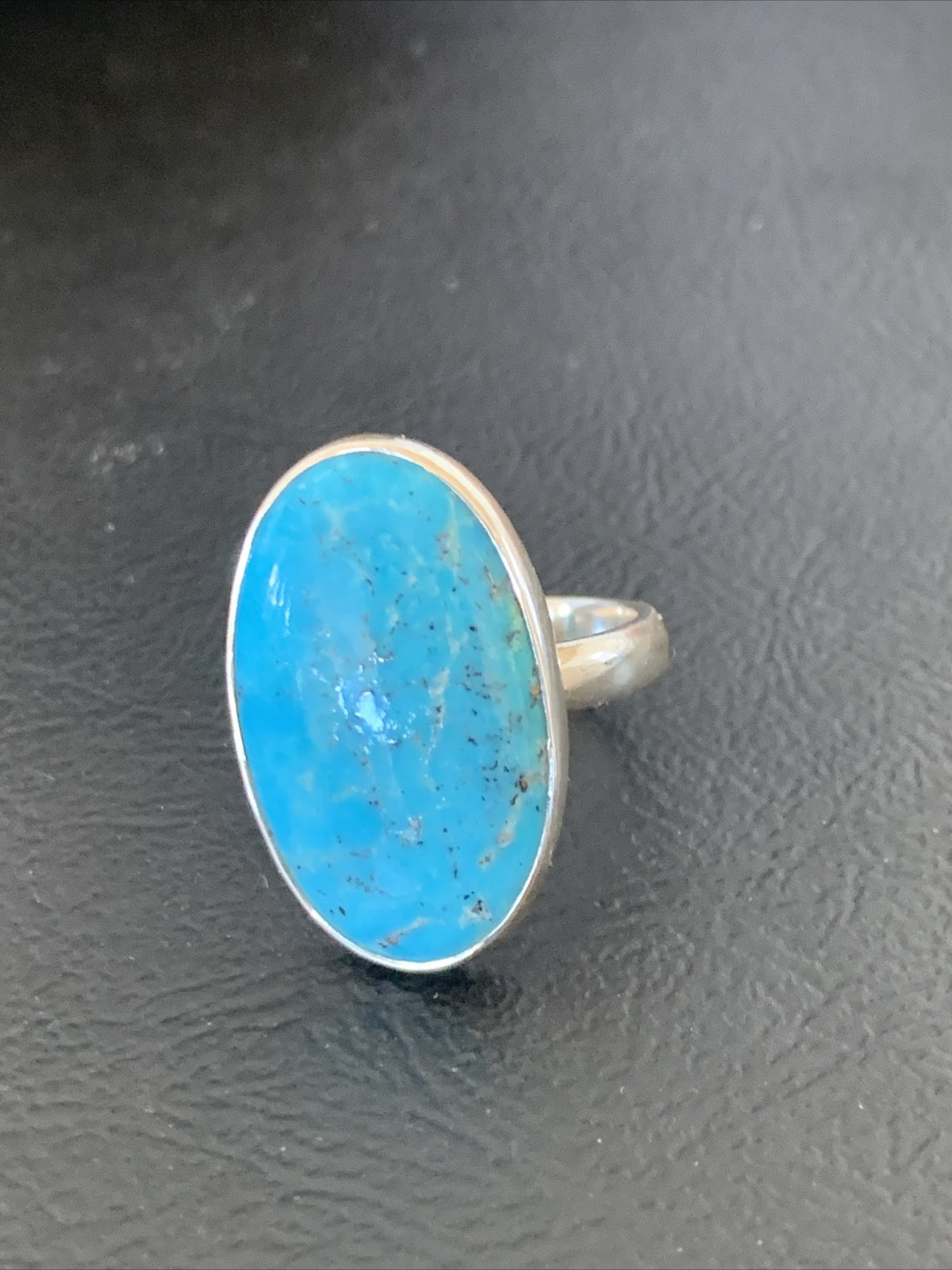 Womens Blue Kingman Turquoise Navajo Sterling Silver Ring Size 7.5 11616