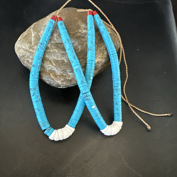 Stabilized Blue Turquoise Jacla Double White Santo Domingo 4.5" | Authentic Native American Handmade | 18165