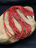 Red Coral Navajo Necklace 10 Strand | Sterling Silver | Authentic Native American Handmade | 4387