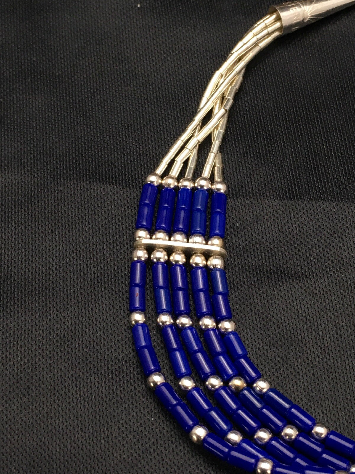 Blue Lapis Heishi 5 Strand Southwestern Liquid Sterling Silver Bracelet 7" 12638