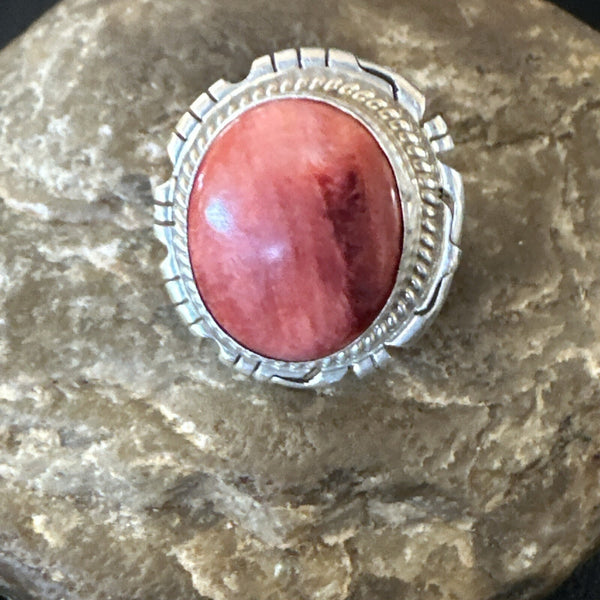 Pink Women Red Spiny Oyster Navajo Ring Sz 5.5 | Sterling Silver | Authentic Native American Handmade | 18593