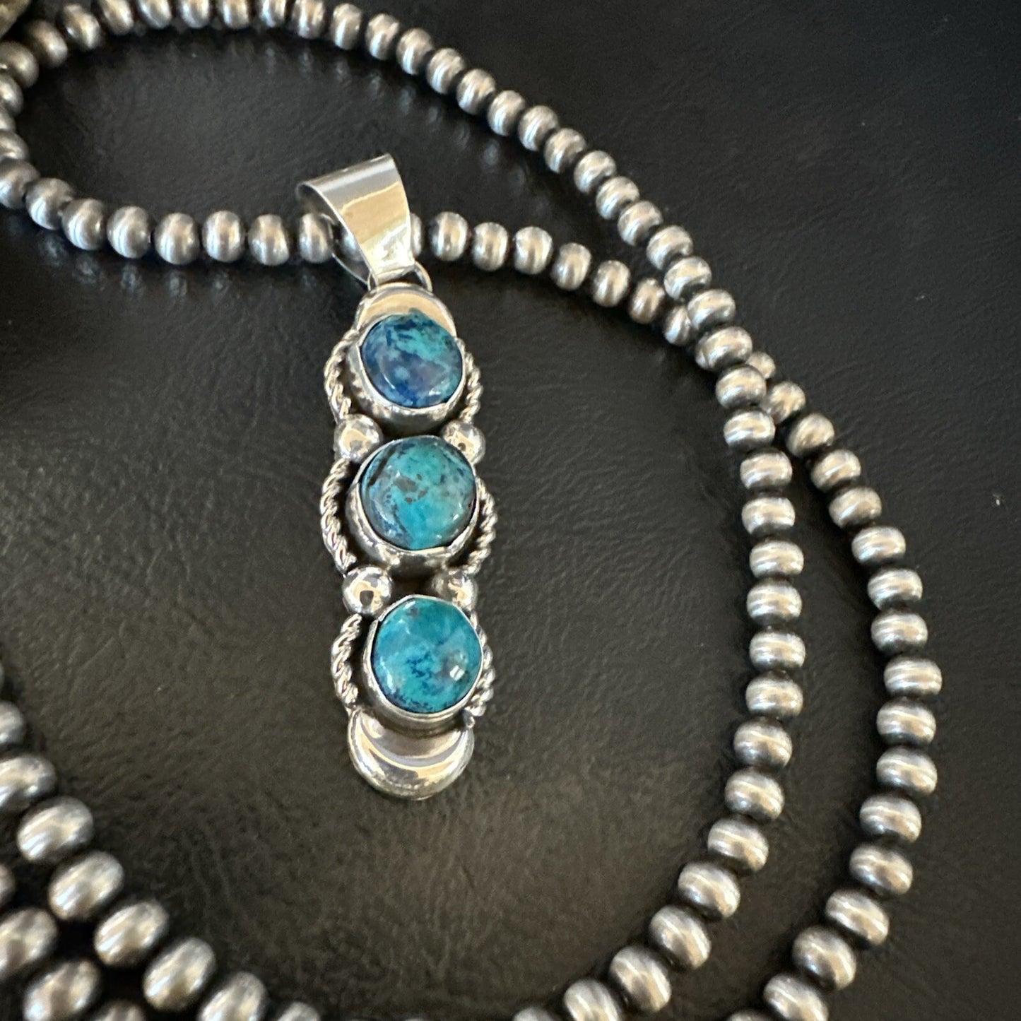 Blue Turquoise 3 Stone Navajo Sterling Silver Cluster Pendant 18193