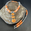 Navajo Pearls Necklace Orange Spiny Oyster Pendant 20" | Sterling Silver | Authentic Native American Handmade | 18264
