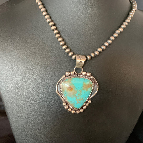 Men's Navajo Blue Turquoise#8 Necklace Pendant Nat American 13664N | Sterling Silver | Authentic Native American Handmade