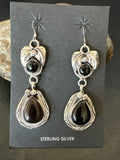 Black Onyx Navajo Dangle Earrings 1.5" | Sterling Silver | Authentic Native American Handmade | 18286
