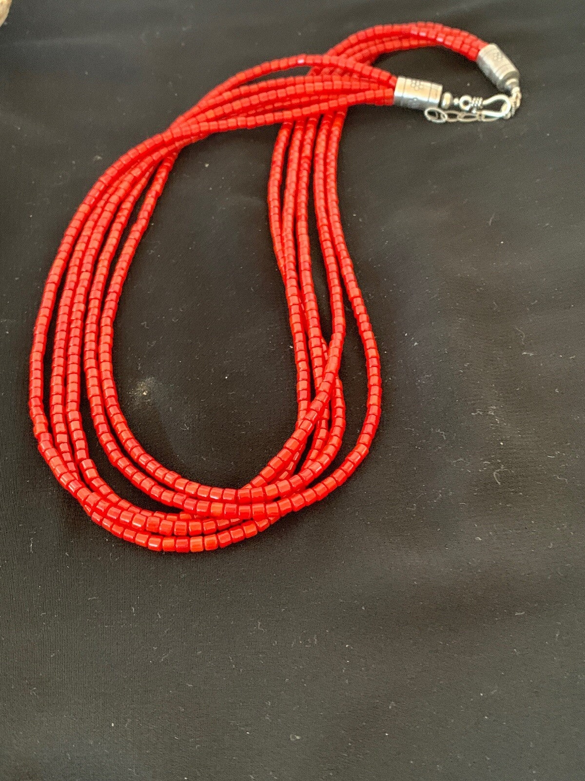 Bamboo Coral Bead Navajo Indian Sterling Silver Necklace 2851