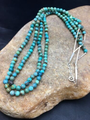 Navajo Blue Turquoise Necklace 2 Strand | Sterling Silver | Authentic Native American Handmade | 8960