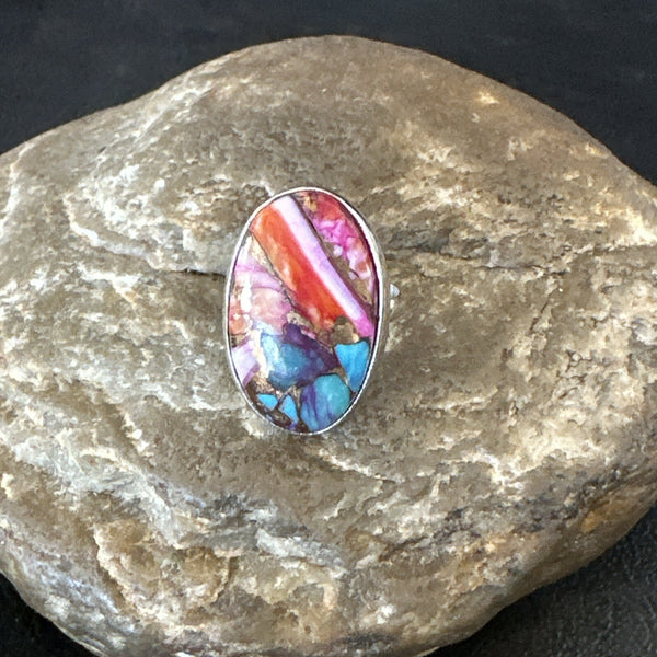 Blue Turquoise Spiny Oyster Southwestern Ring Size 6 | Sterling Silver | Authentic Native American Handmade | 18475
