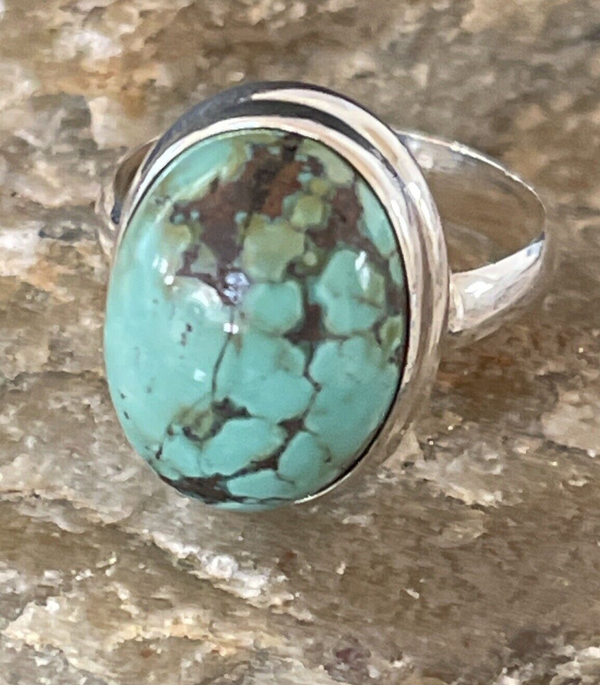 Blue Spiderweb Turquoise Navajo Ring Size 6.5 | Sterling Silver | Authentic Native American Handmade | 11439