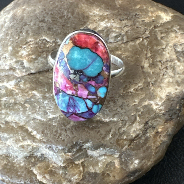 Blue Turquoise Spiny Oyster Southwestern Ring Size 11 | Sterling Silver | Authentic Native American Handmade | 18450