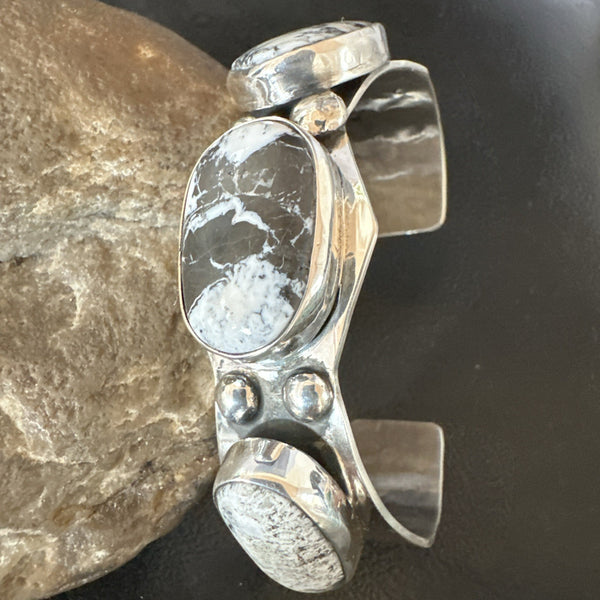 Men's Women's White Buffalo Turquoise Navajo Cuff Bracelet | Sterling Silver | Authentic Native American Handmade | 19503