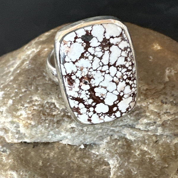 Men's Women's Wild Horse Turquoise Navajo Ring Sz 7 | Sterling Silver | Authentic Native American Handmade | 17344