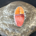 Women Orange Red Spiny Oyster Navajo Ring Sz 8.5 | Sterling Silver | Authentic Native American Handmade | 17798