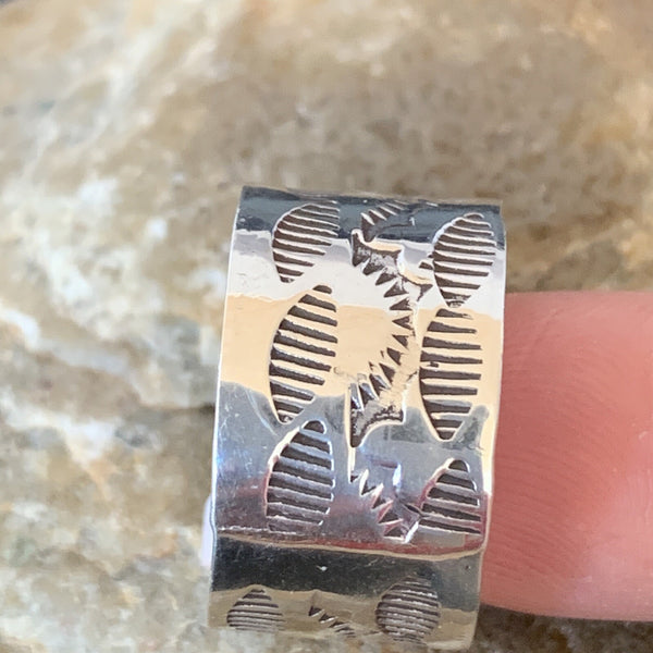 Men's Wide Band Navajo Ring Size 9 10973N | Sterling Silver | Authentic Native American Handmade