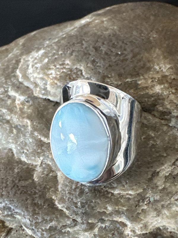 Women's Blue Larimar Navajo Ring Size 5 | Sterling Silver | Authentic Native American Handmade | 17676