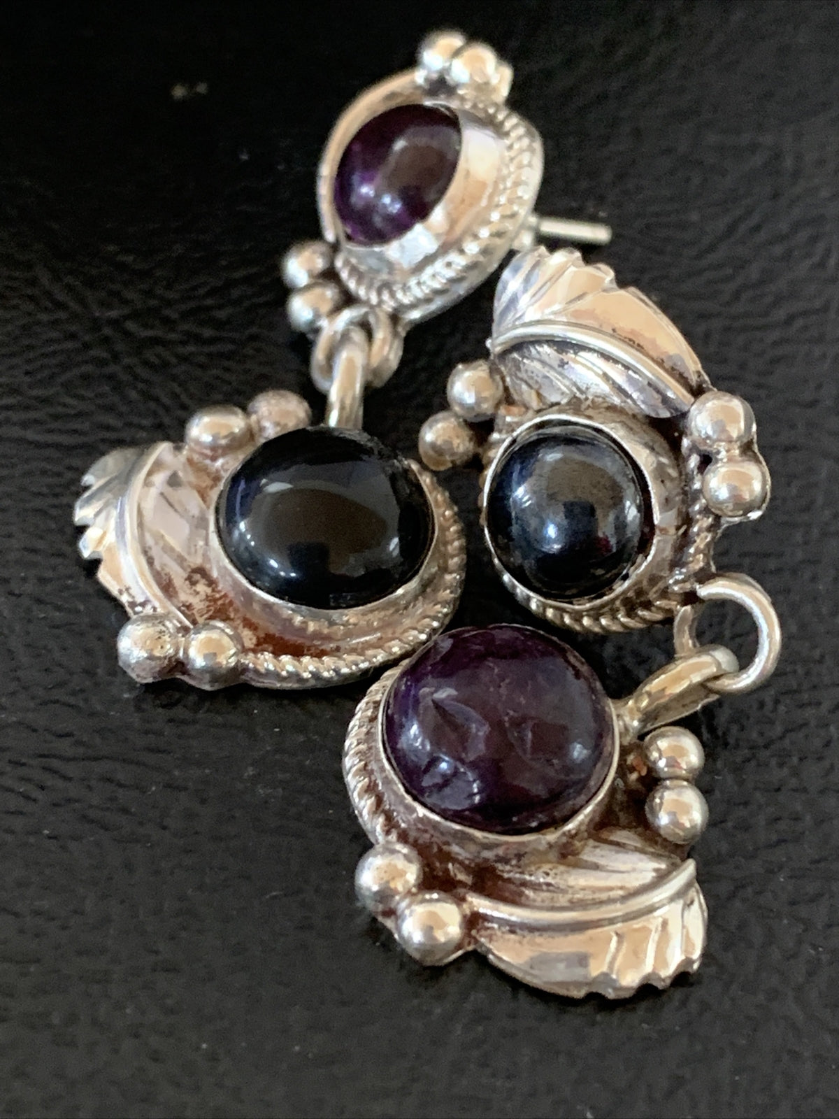 Native Navajo Sterling Silver Purple Stone Post Dangle Earrings 1595