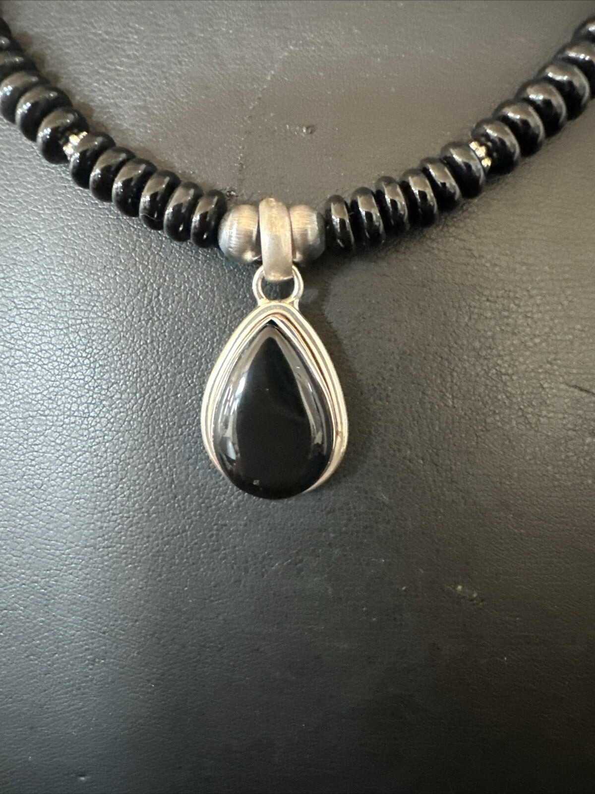 Mens Womens Black Onyx Pendant Navajo Sterling Silver Beads Necklace 18333