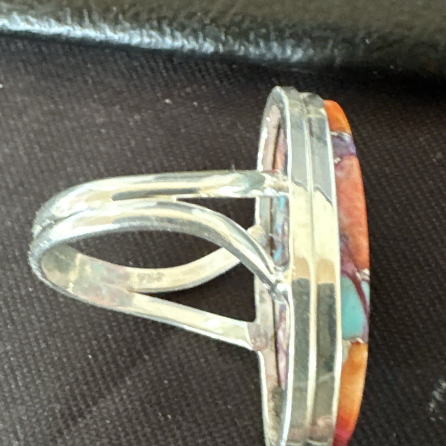 Blue Turquoise Spiny Oyster Southwestern Sterling Silver Ring Size 6 18514