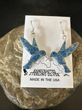 Blue Denim Lapis Opal Hummingbird Dangle Earrings | Sterling Silver | Authentic Native American Handmade | 19142
