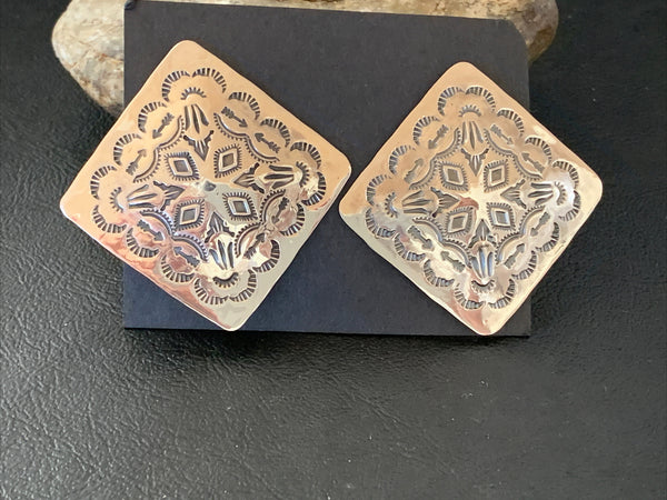 Women's Navajo Stamped Handmade Earrings M | Sterling Silver | Authentic Native American Handmade