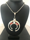 Spiny Oyster Naja Pendant Navajo Squash Blossom Necklace | Sterling Silver | Authentic Native American Handmade | 08508