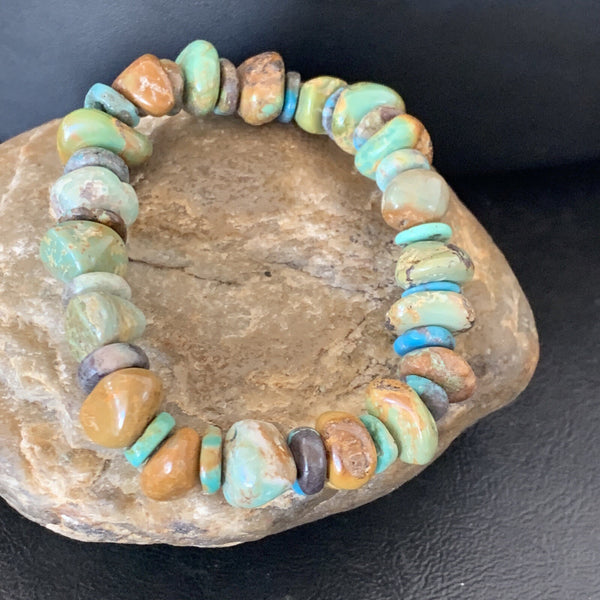 Women's Blue Green Turquoise Stretch Stone Friendship Bracelet | Authentic Native American Handmade | 11822