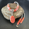 Navajo Pearls Necklace Red Spiny Oyster Pendant 22" | Sterling Silver | Authentic Native American Handmade | 18265