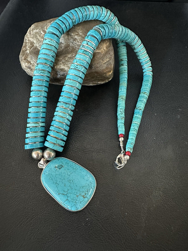 Old Pawn Turquoise Necklace Heart Blue Old Pawn Santo Domingo Southwest | Authentic Native American Handmade | 19442