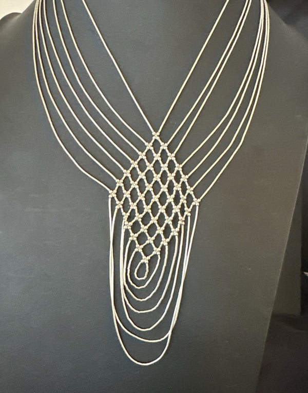 Heishi Tubes Pendant 7 Strand Necklace | Sterling Silver | Authentic Native American Handmade | 19754