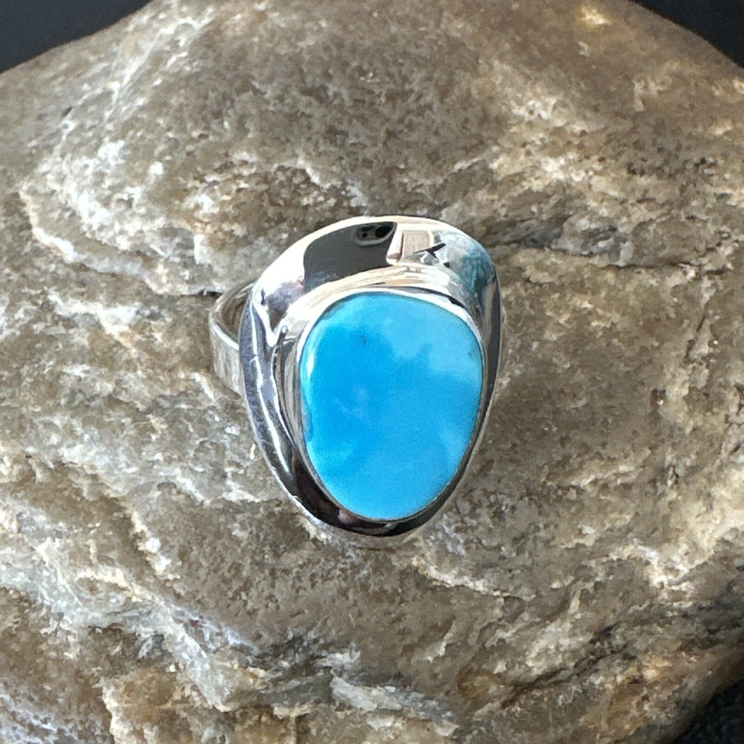 Southwestern Sterling Silver Blue Kingman Turquoise Ring Size 8 18523