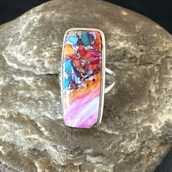 Blue Turquoise Spiny Oyster Navajo Ring Size 6 | Sterling Silver | Authentic Native American Handmade | 18244