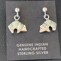 Women's White Opal Bear Inlay Navajo Dangle Post Earrings | Sterling Silver | Authentic Native American Handmade | 12767
