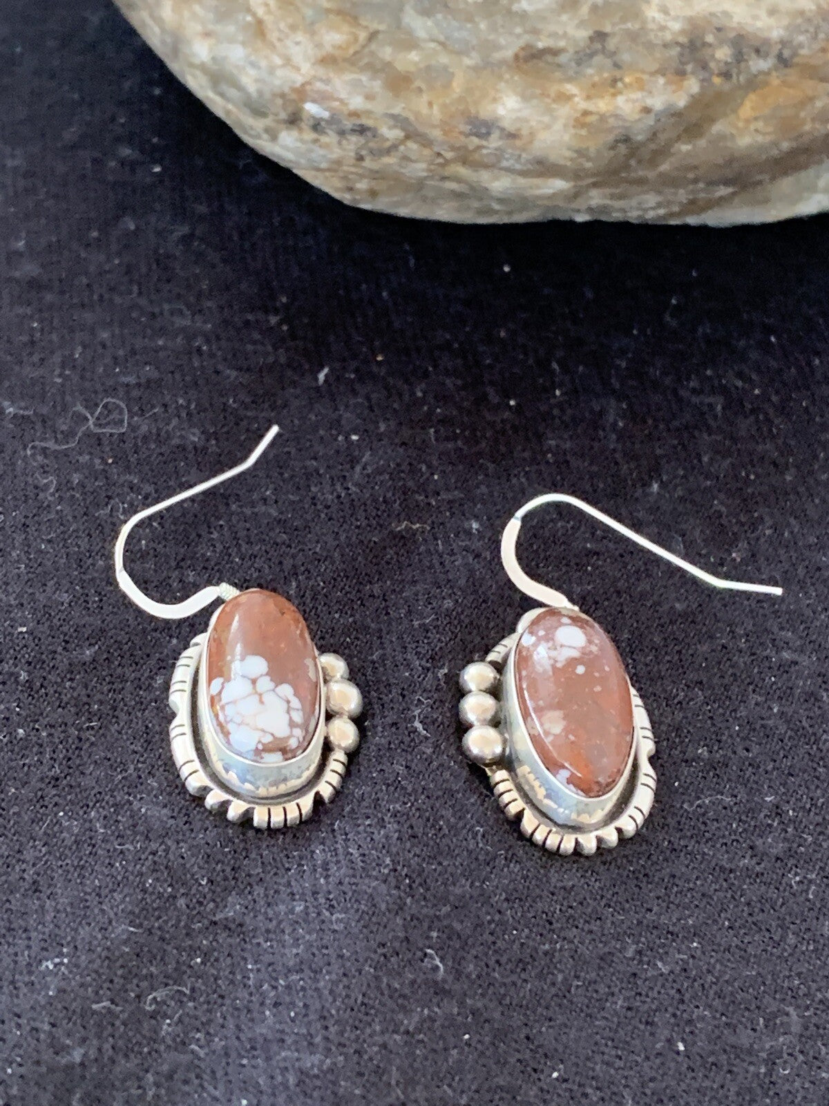 Wild Horse Turquoise Navajo Indian Sterling Silver Dangle Earrings 1" 00150