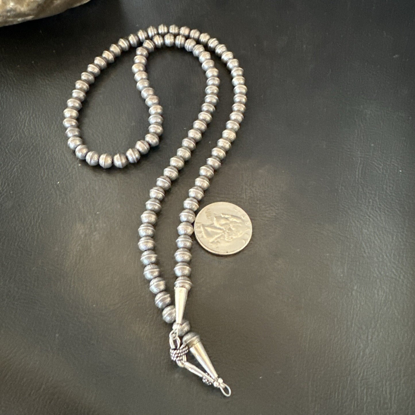 6mm Hand Stamped Navajo Pearls Bench Sterling Silver Necklace 23" 18407