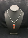 Red Coral Cluster Pendant Navajo Necklace | Sterling Silver | Authentic Native American Handmade | 18930